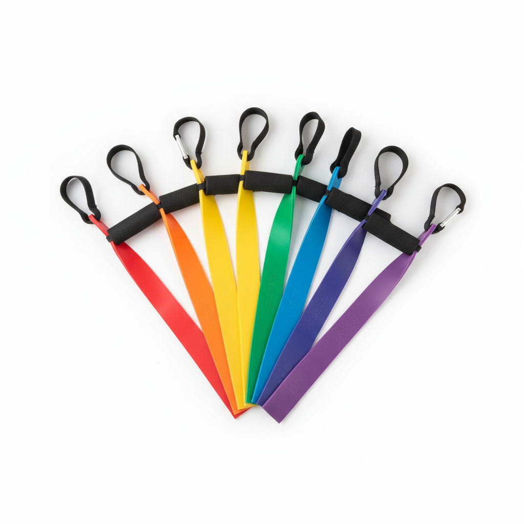 Colorful resistance bands on white background